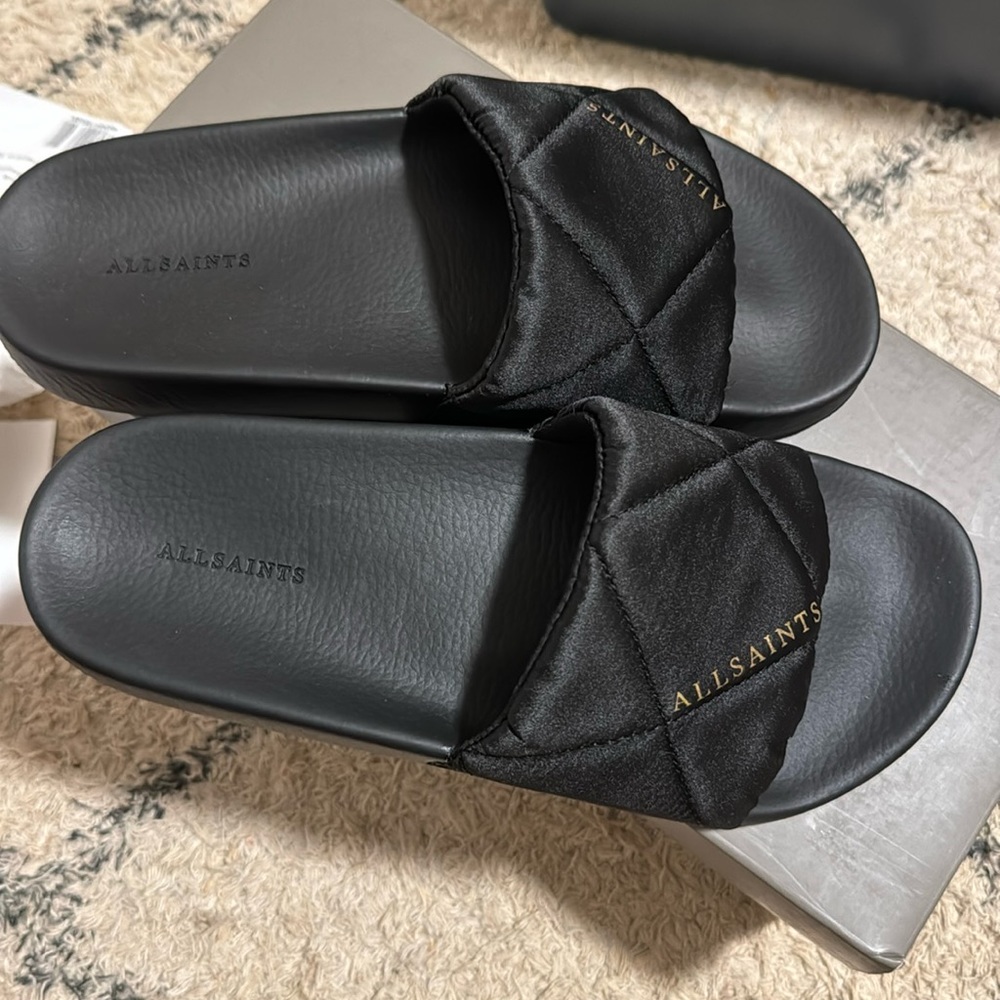 AllSaints Bell Satin Slider Black
